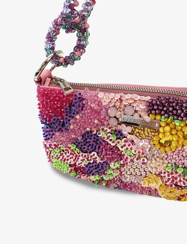 Up-cycled bead-embellished shoulder bag