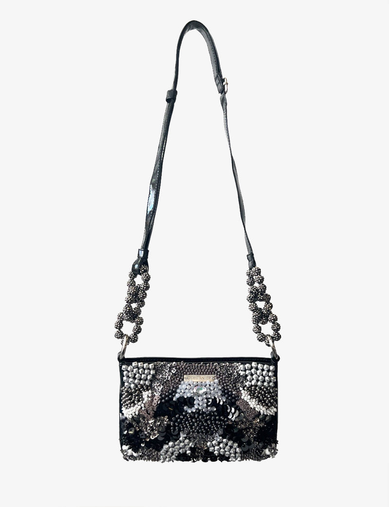 Up-cycled bead-embellished crossbody bag