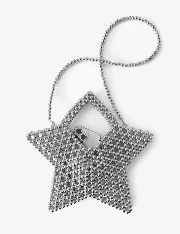 Up-cycled hand-beaded ''Silver Star'' bag